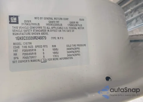 2009 GMC Yukon Slt2 from USA, damaged, VIN 1GKEC33339R246879